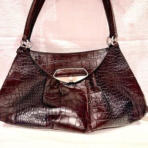 Luxurious Furla Shoulder Bag In A Gorgeous Brown Crocodile Embossed Leather